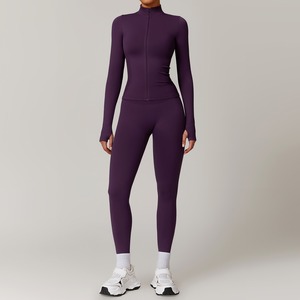 Conjuntos de Yoga para Mujer con Logotipo Frontal, Ropa Deportiva para Gimnasio, Traje Deportivo, Top de Manga Larga, Leggings de Alta Elasticidad - Product Image 2