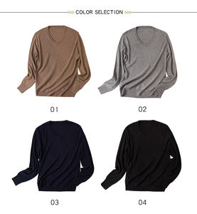 Pulls en tricot uni à manches longues pour hommes, pull en cachemire pur à col en V tricoté sur mesure, de haute qualité et lourd - Product Image 3