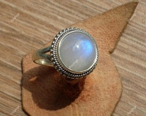 Sale Natural Round Shape Moonstone <b>Sterling</b> <b>Silver</b> <b>Band</b> <b>Ring</b> Size 8 For Women Vintage Stone Style Fashion Index Finger Jewelry - Product Image 5