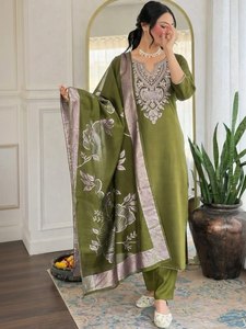 TENNECY Women's Reversible Stretchable Quick Dry Wrinkle Free Chikankari Embroidered <b>Top</b> Plazzo Dupatta for <b>Wedding</b> Party Wear - Product Image 3