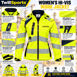 Chaqueta de Trabajo Reflectante Personalizada para Mujer, Impermeable, Resistente al Viento, de Alta Visibilidad, para Construcción - Product Image 6