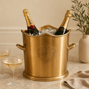 Crest Wave Cubitera de Latón para Champán, Enfriador de Vino Premium Hecho a Mano con Doble Asa, Enfriador de Hielo Duradero para Servicio en Bar - Product Image 1