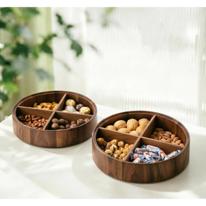 Boîte à bonbons en bois industrielle avec couvercle, plateau carré pour servir les noix, le chocolat et les bonbons, design avec incrustations dorées, conteneur cadeau de luxe - Product Image 6
