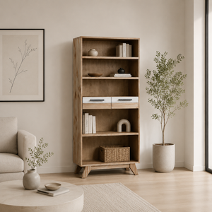 Solid Wood Style Wooden Bookcase Open <b>Display</b> Shelf Storage <b>Cabinet</b> For Living Room Bedroom Home Office Furniture - Product Image 6