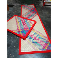 Ensemble de nappes et de sets de table Shetal Pati faits à la main et écologiques, 100% fibres de Murta naturelles, tissées, décoration d'intérieur, 1 nappe + 6 sets de table