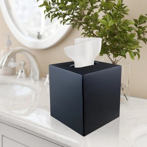 Elegante cubierta de caja de pañuelos negra mate para decoración moderna de baño, soporte de pañuelos cuadrado negro minimalista y elegante - Product Image 5