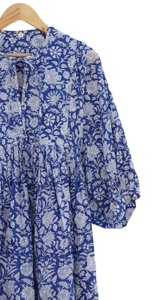 Deep V Neck Cotton Floor Length <b>A</b> <b>LINE</b> <b>Dress</b> Three Quarter Balloon Sleeves Floral <b>Pattern</b> Women's Daily Wear Embroidery - Product Image 5