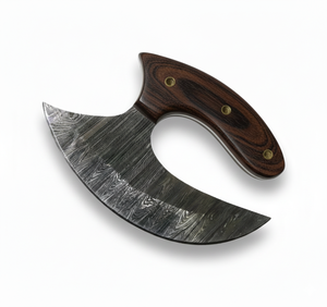 Cuchillo Ulu Exótico y Raro con Mango de Madera Trenzada Azul Magenta, Hoja de Damasco de 6.25 Pulgadas con Funda de Cuero y Soporte de Madera Hecho a Mano - Product Image 5