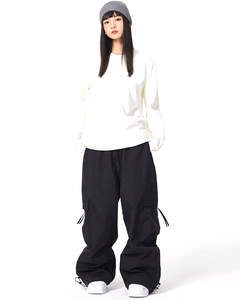 Pantalon de ski cargo unisexe noir imperméable avec cordon de serrage, coupe ample pour le ski et le snowboard, pantalon de ski baggy pour femme - Product Image 4