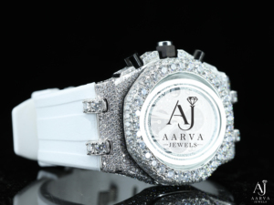 Aarva Jewels – montre à Quartz analogique de luxe pour femmes, lunette pavée de diamants, bracelet en Silicone blanc, fermoir papillon, verre de haute qualité - Product Image 4