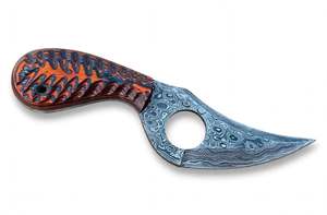 Handcrafted Damascus Steel Finger Hole Utility Craft <b>Tool</b> <b>Carved</b> Composite <b>Wood</b> Handle - Product Image 3