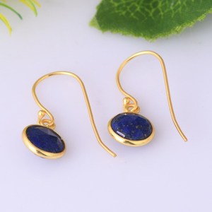 Boucles d'oreilles en argent sterling 925 plaqué or 14 carats avec lapis-lazuli, bijoux faits à la main pour femmes, cadeau élégant - Product Image 5