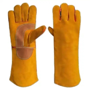 Guantes de palma de cuero de vaca reforzado para soldadura industrial y seguridad, con forro de algodón para soldadores y operarios de tuberías. - Product Image 4
