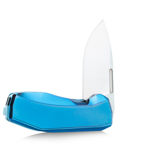 Couteaux pliants bleus avec manche métallique lisse et lame à pointe tombante argentée, dotés d'un clip de poche, pour le camping en plein air et l'usage quotidien - Product Image 1