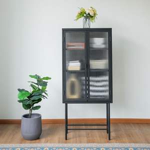 Armoire de rangement moderne en verre mat pour salon avec étagères réglables, options multicolores - Product Image 2