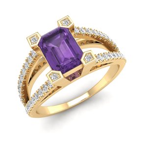 REYES Customized Emerald Cut Amethyst Gemstone Wedding <b>Fine</b> <b>Ring</b> IGI Certified Solid 14K Yellow Gold Diamond Engagement <b>Rings</b> - Product Image 2