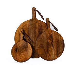 Tabla de cortar redonda de madera maciza con asa |   Tabla de servir de madera para cocina - Product Image 3