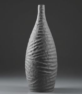 Vase à fleurs moderne gris en aluminium moulé, texture ondulée horizontale, pot à fleurs aspect pierre rustique, vase à bourgeons pour la maison et l'hôtel, best-seller - Product Image 1