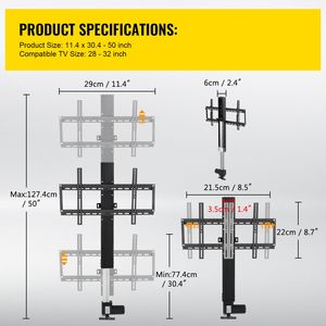 Sollevatore TV Automatico con Telecomando, Corsa 20 Pollici, Altezza Regolabile, per TV da 28-32 Pollici, Supporta fino a 60 kg - Product Image 6