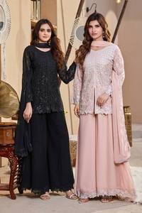 Ensemble Kurta brodé pêche avec pantalon Palazzo et Dupatta – Tenue traditionnelle indienne et pakistanaise ample pour femme, idéale pour les fêtes - Product Image 2