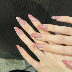 Acrílico prediseñado Medio Almendra Nail Nude Pink Soft Feminine Sakura Glow Finger Design - Product Image 2