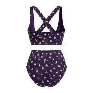 Contemporary Women Two Piece Swim Ensemble <b>Printed</b> Bottom Comfortable Fabric <b>Seaside</b> Vacation Poolside Resort Clothing - Product Image 2