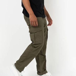 Men's Olive Green Canvas Cargo Pants Multiple Pockets Breathable Drawstring Closure Casual Elastic Waist Workwear Style - Product Image 3