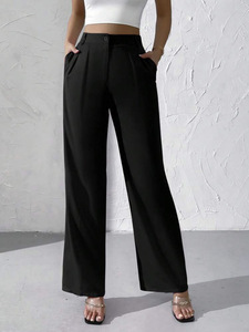 Pantalones Casuales Elegantes de Alta Calidad para Mujer, Pantalones Anchos de Pierna Recta de Color Sólido, Nueva Moda - Product Image 2