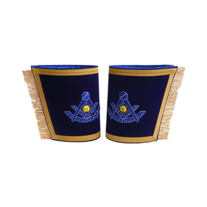 Manguitos Masónicos Personalizados para Past Master de Logia Azul, con Bordado de Terciopelo Azul y Flecos Dorados, Compás y Escuadra - Product Image 1
