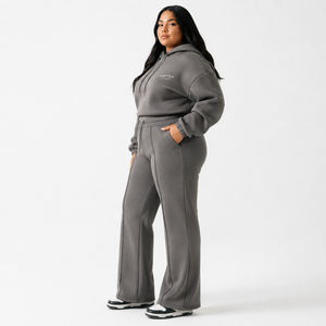 Conjunto de Sudadera con Capucha Extra Grande Gris ONETEN, Pantalones de Felpa, Atuendo Informal Unisex para Otoño, Transpirable, 300g - Product Image 2