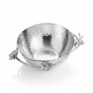 Handcrafted Metal Decorative <b>Bowl</b> With <b>White</b> Enamel Flower Base Modern Stainless Steel Dry Fruit Nut <b>Serving</b> Dish For Upscale - Product Image 3