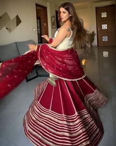 Silk Salwar Kameez Set Heavy Flared Floor-Length Ethnic Outfit with Dupatta for Wedding Graduation Diwali Party Festive Wear - Product Image 2