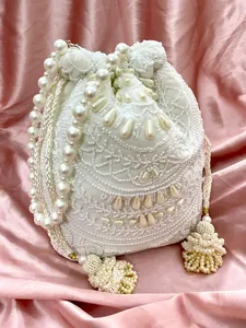 Sac Potli en Coton Brodé de Perles Fait Main Vintage Ethnique Écologique à Motif Personnalisé avec Fermeture Ouverte Pochette Sacs de Créateur pour Femmes - Product Image 4