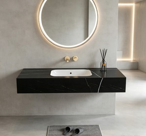 Lavabo de Pared de Mármol Negro, Rectangular, Pulido, Diseño Minimalista, Fácil de Limpiar - Product Image 1