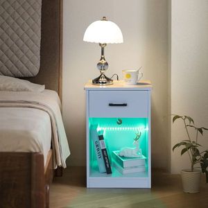 Comodino in truciolato bianco con LED, 1 cassetto e presa, 40x35x60cm - Product Image 3