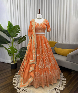 Wholesale Designer Trending Georgette <b>Flared</b> Premium Embroidered <b>Sequins</b> Work High-quality All Seasons Lehenga Choli Dress - Product Image 2