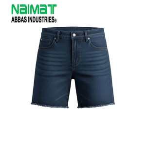 High Waisted Dark Blue Denim Shorts for Women with Frayed Raw Hem Relaxed Fit Mid <b>Thigh</b> Summer Jean Shorts - Product Image 1