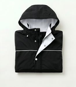 <b>Men's</b> <b>Black</b> Hooded Waterproof <b>Jacket</b> Casual PU Coated Polyester Regular Fit Autumn Wear - Product Image 3