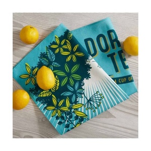 100% coton biologique GOTS haute absorption d'eau environnement protecteur Floral imprimé serviettes de cuisine fantaisie bleu brodé Golf - Product Image 2