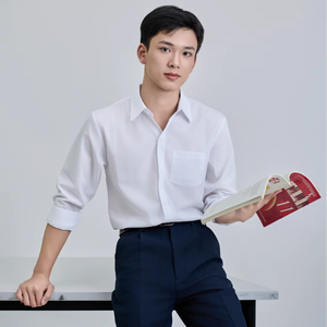 เสื้อเชิ้ตแขนยาวสีขาวสำหรับเด็กวัยรุ่นชายหญิง โพลีเอสเตอร์/คอตตอน  สำหรับโรงเรียนมัธยมต้น  ยี่ห้อ FMF ของเวียดนาม  มีสินค้าพร้อมส่ง ตรวจสอบด้วยระบบตรวจจับเข็ม - Product Image 1