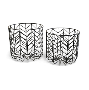 Modern Geometric Metal <b>Wire</b> <b>Storage</b> <b>Baskets</b> Set of 2 Black Multi-Purpose Neatening Organizer - Product Image 1