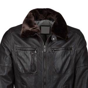 <b>Men's</b> Fashion Genuine Sheepskin Leather <b>Jacket</b> with Stand Collar and Front Logo Dark Brown <b>Fur</b> <b>Lined</b> Winter Christmas Gift - Product Image 3