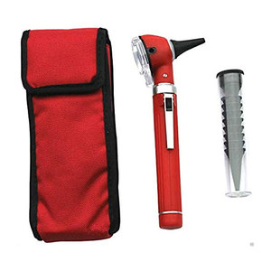 Otoscope en acier inoxydable MINI à fibre optique, couleur rouge, portable, pour examen des oreilles, éclairage lumineux, compact et léger - Product Image 1