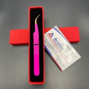 แหนบต่อขนตาปลายแหลมทำจากสแตนเลสรูปตัวเจแบบโค้งสีทองสีม่วง - Product Image 1