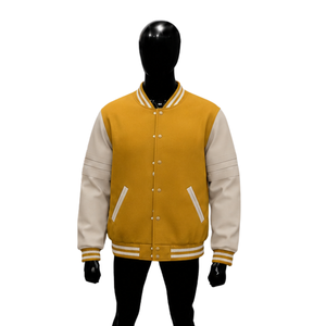 PREMIUM MUSTARD YELLOW LETTERMAN VARSITY <b>JACKET</b> FOR <b>MEN</b> With <b>White</b> Sleeves And Stripes Casual Autumn Wear EVERYDAY STREETWEAR - Product Image 1