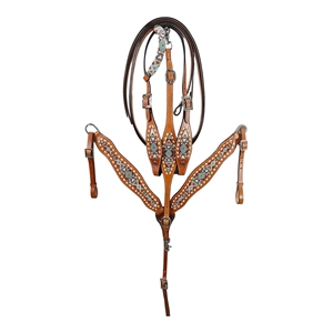 Manaal Enterprises - Juego de Cabezada y Pechopetral de Cuero Genuino Estilo Western con Diseño de Cabeza de Caballo y Cuerda de Amarre, con Hebilla Ajustable para Montar a Caballo - Product Image 2