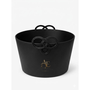 Modern Matte Black Round <b>Ice</b> Bucket With Ornate Celtic Knot Handles Premium Party Wine Beer Chilling Beverage Tub For Serving - Product Image 1