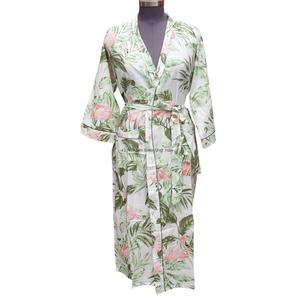 Bata de Baño para Mujer, Transpirable, de Secado Rápido, 100% Algodón, Cuello en V, Manga Larga, Estampado Floral, Estilo Kimono, Ropa de Dormir para Otoño - Product Image 1