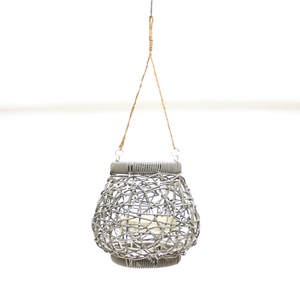 Lanterne ronde en osier gris moderne, support de bougie suspendu, décoration de table, vente chaude - Product Image 1