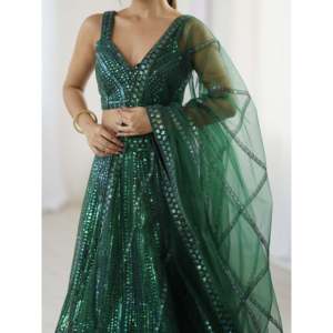 Rainbow <b>Sequins</b> A-Line Lehenga Choli with Dori Work Natural Waistline Crop <b>Top</b> Perfect Party Wear - Product Image 1